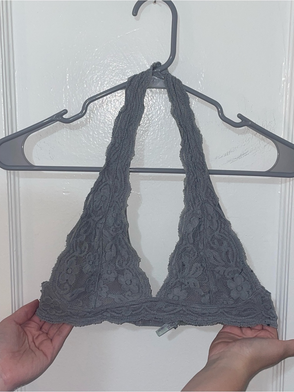 Lace Halter Bralette in Gray - Unbranded
